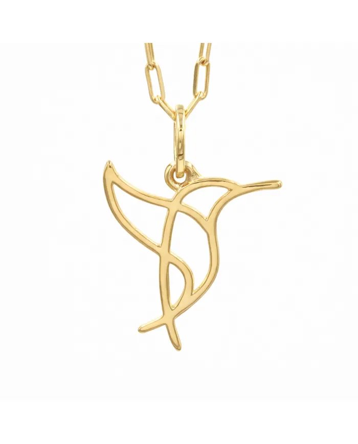 Hummingbird Pendant - Gold Plated 925 Silver Handmade Cute Charm