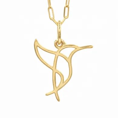 Hummingbird Pendant - Gold Plated 925 Silver Handmade Cute Charm