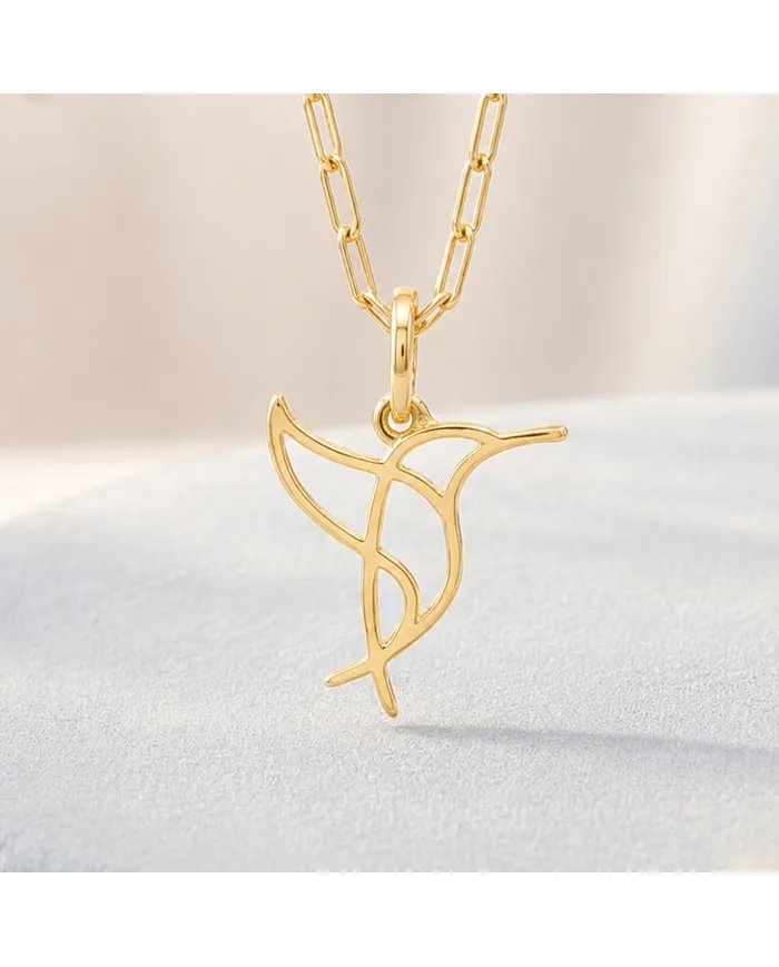 Hummingbird Pendant - Gold Plated 925 Silver Handmade Cute Charm