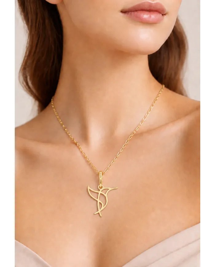 Hummingbird Pendant - Gold Plated 925 Silver Handmade Cute Charm
