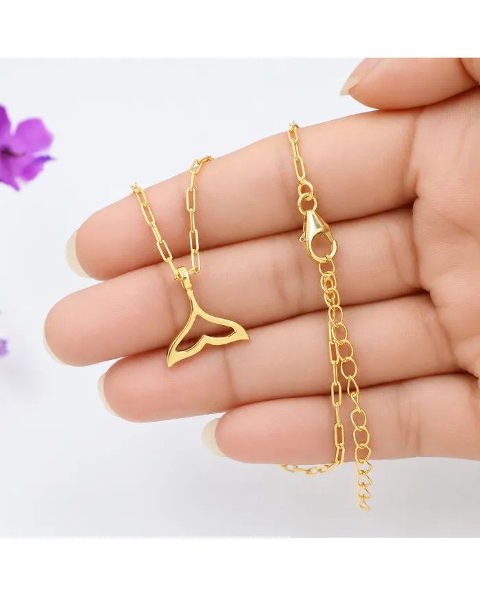 Gold Plated Mermaid Tail Pendant - 925 Silver Handmade Jewelry