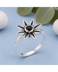 Black Onyx Ring - 925 Sterling Silver Handmade Flower Design