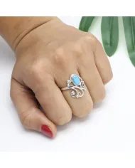 Arizona Turquoise Oval Gemstone Ring - 925 Sterling Silver Boho Vintage