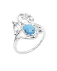Arizona Turquoise Oval Gemstone Ring - 925 Sterling Silver Boho Vintage