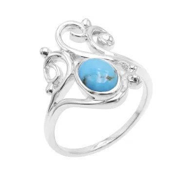 Arizona Turquoise Oval Gemstone Ring - 925 Sterling Silver Boho Vintage