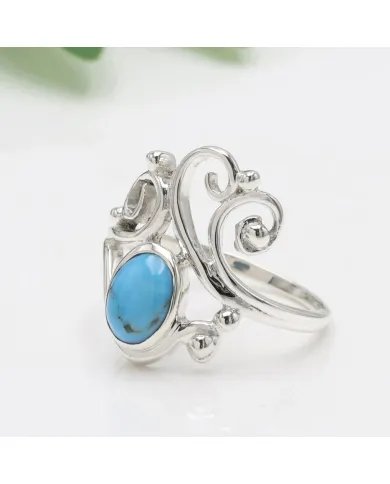 Arizona Turquoise Oval Gemstone Ring - 925 Sterling Silver Boho Vintage