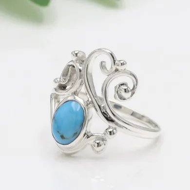 Arizona Turquoise Oval Gemstone Ring - 925 Sterling Silver Boho Vintage