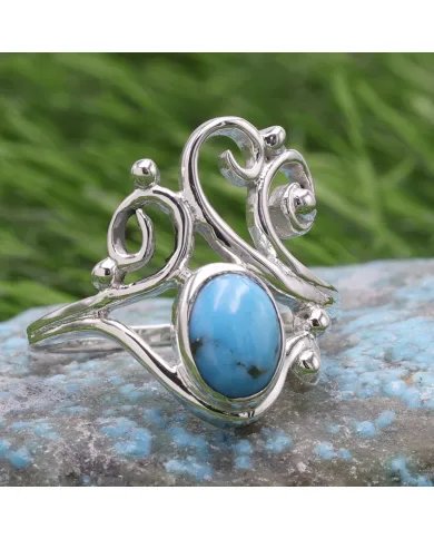 Arizona Turquoise Oval Gemstone Ring - 925 Sterling Silver Boho Vintage