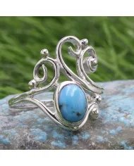 Arizona Turquoise Oval Gemstone Ring - 925 Sterling Silver Boho Vintage