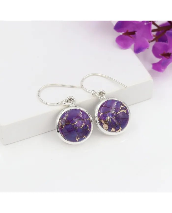 Purple Copper Turquoise Earrings - 925 Sterling Silver Handmade Jewelry