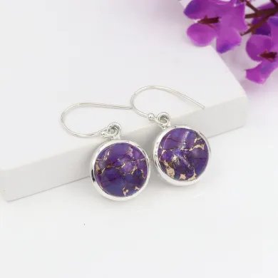 Purple Copper Turquoise Earrings - 925 Sterling Silver Handmade Jewelry