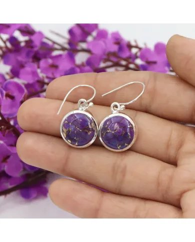 Purple Copper Turquoise Earrings - 925 Sterling Silver Handmade Jewelry
