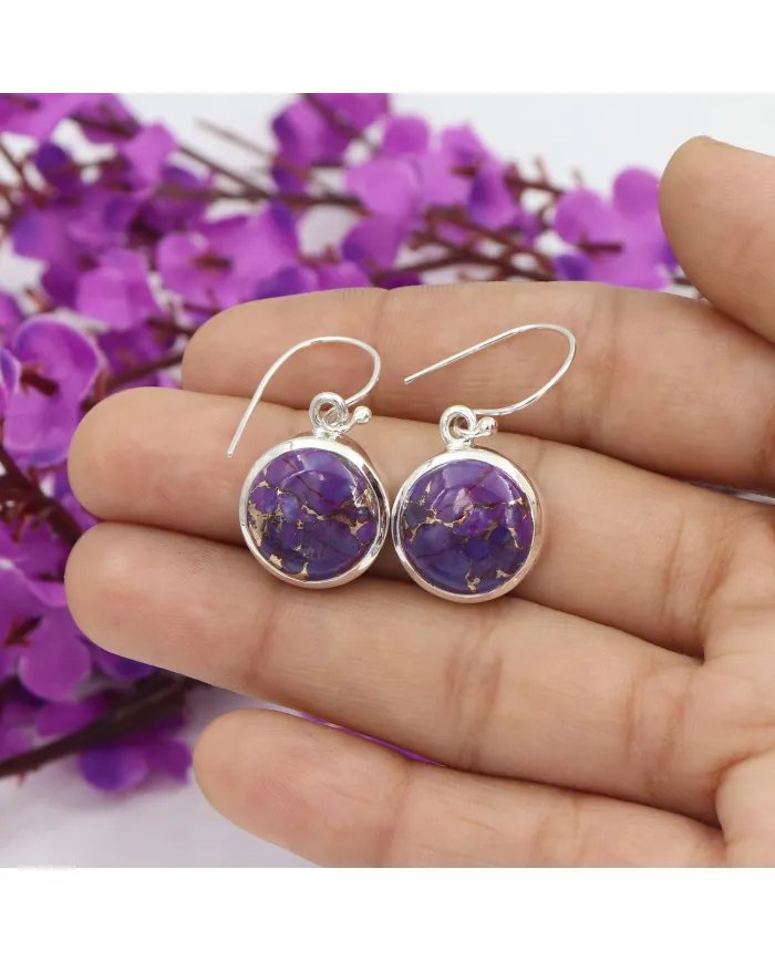 Purple Copper Turquoise Earrings - 925 Sterling Silver Handmade Jewelry