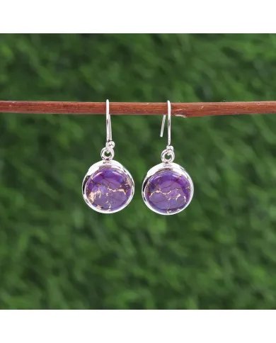 Purple Copper Turquoise Earrings - 925 Sterling Silver Handmade Jewelry