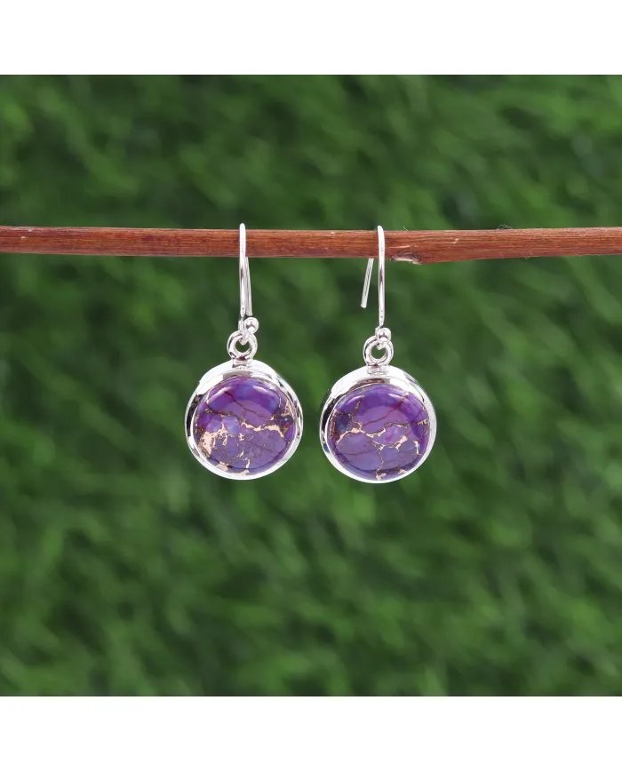 Purple Copper Turquoise Earrings - 925 Sterling Silver Handmade Jewelry