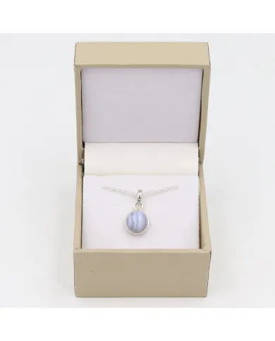 925 Sterling Silver Blue Lace Agate Pendant Necklace for Women
