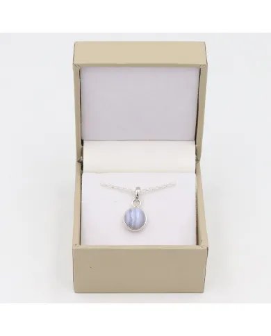Blue Lace Agate Pendant, 925 Sterling Silver Pendant, Round Shape Pendant, Pendant with Chain, Genuine Gemstone Necklace for Her