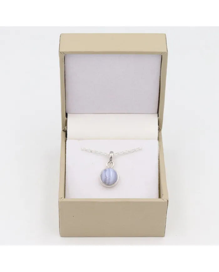 925 Sterling Silver Blue Lace Agate Pendant Necklace for Women