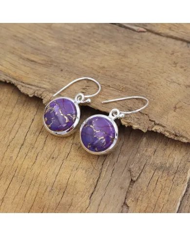 Purple Copper Turquoise Earrings - 925 Sterling Silver Handmade Jewelry