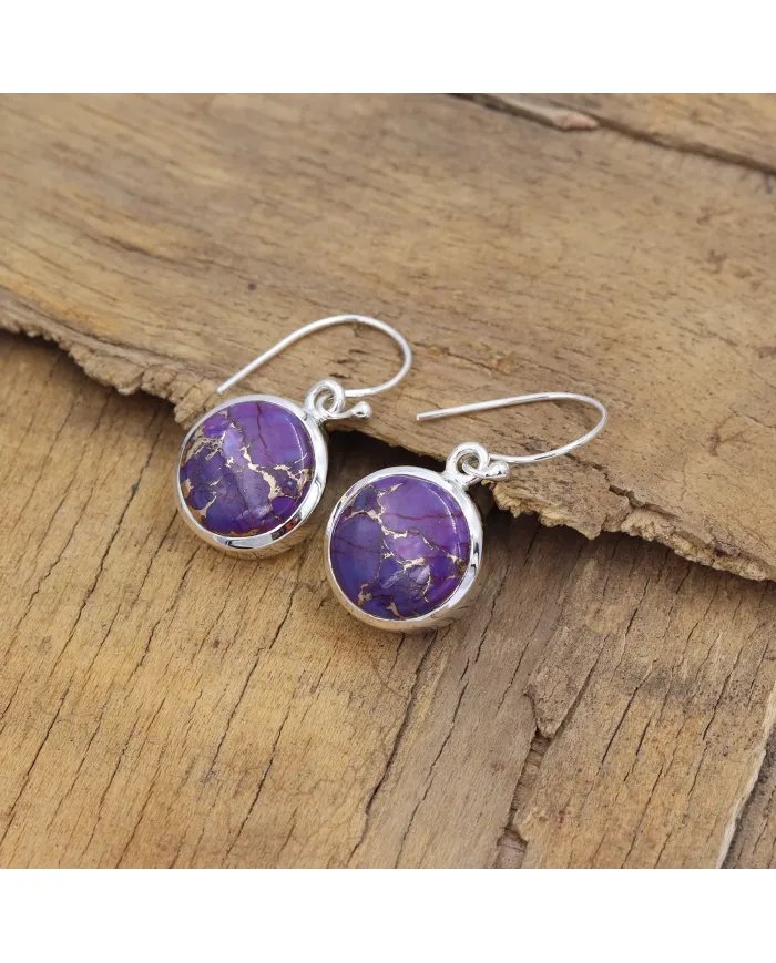 Purple Copper Turquoise Earrings - 925 Sterling Silver Handmade Jewelry