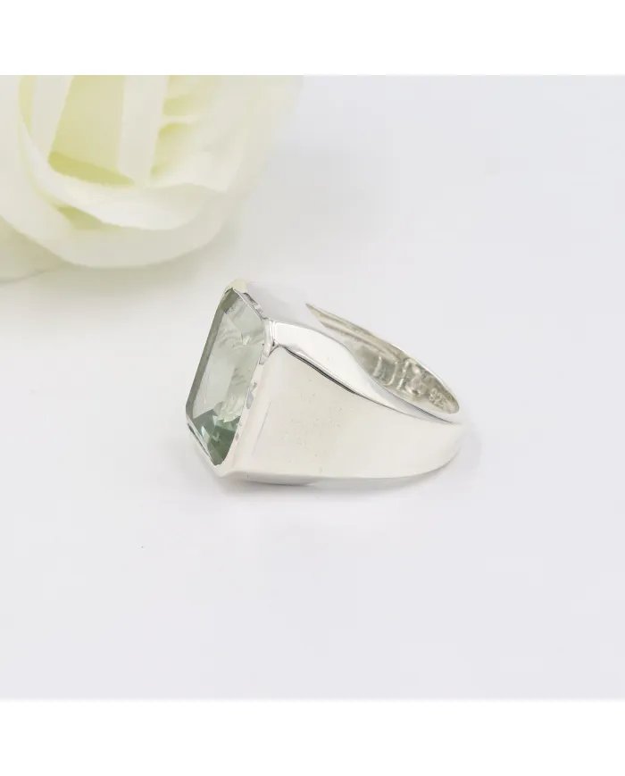 Green Amethyst Statement Ring - 925 Sterling Silver Gemstone Jewelry