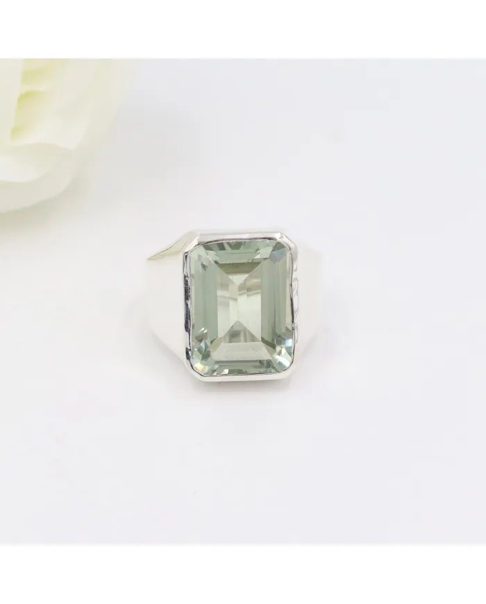 Green Amethyst Statement Ring - 925 Sterling Silver Gemstone Jewelry