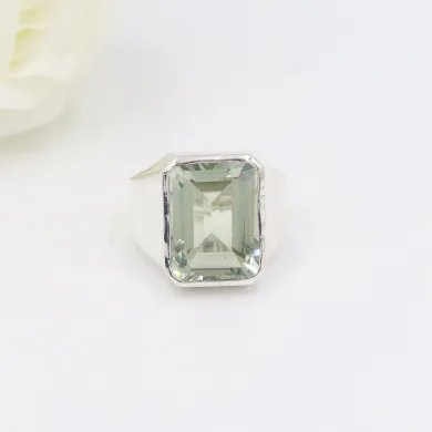 Green Amethyst Statement Ring - 925 Sterling Silver Gemstone Jewelry