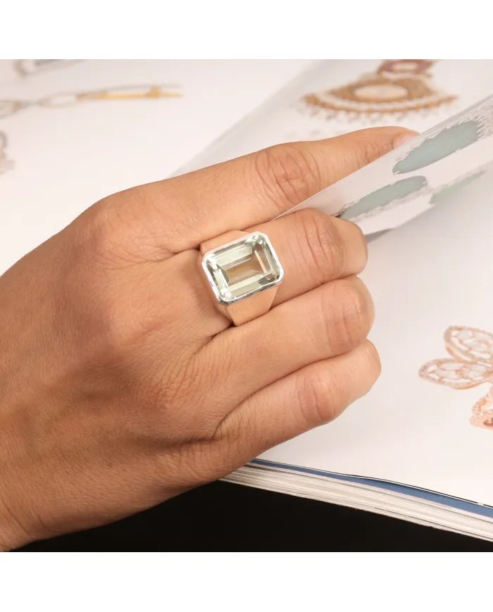 Green Amethyst Statement Ring - 925 Sterling Silver Gemstone Jewelry