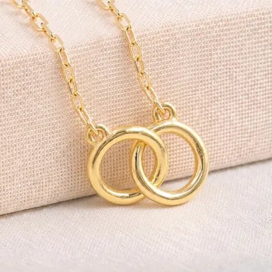 Gold Plated Interlocking Circle Necklace – 925 Sterling Silver