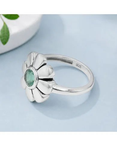 Emerald Solitaire Flower Ring 925 Sterling Silver Handmade Gift
