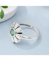 Emerald Solitaire Flower Ring 925 Sterling Silver Handmade Gift