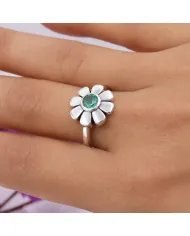 Emerald Solitaire Flower Ring 925 Sterling Silver Handmade Gift
