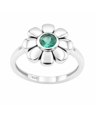 Emerald Solitaire Flower Ring 925 Sterling Silver Handmade Gift