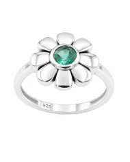 Emerald Solitaire Flower Ring 925 Sterling Silver Handmade Gift