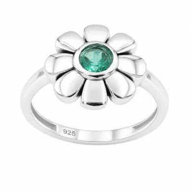 Emerald Solitaire Flower Ring 925 Sterling Silver Handmade Gift