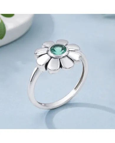 Emerald Solitaire Flower Ring 925 Sterling Silver Handmade Gift