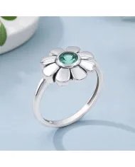 Emerald Solitaire Flower Ring 925 Sterling Silver Handmade Gift