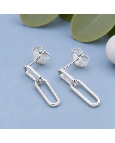 Paper Clip Earrings in 925 Sterling Silver Modern Chain Jewelry