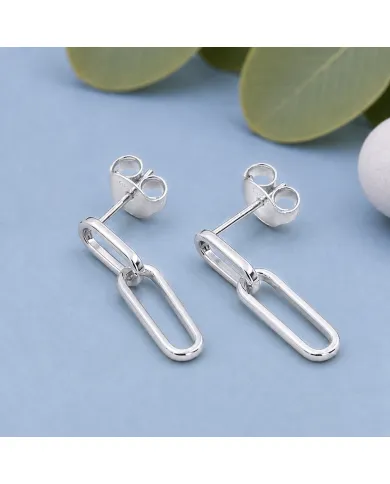 Paperclip Earrings in 925 Sterling Silver Modern Chain Jewelry