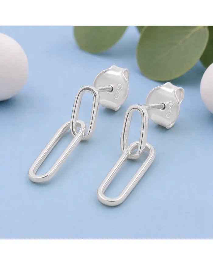 Paper Clip Earrings in 925 Sterling Silver Modern Chain Jewelry