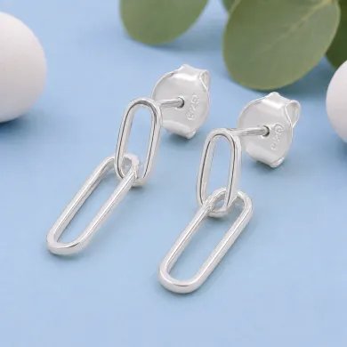 Paper Clip Earrings in 925 Sterling Silver Modern Chain Jewelry