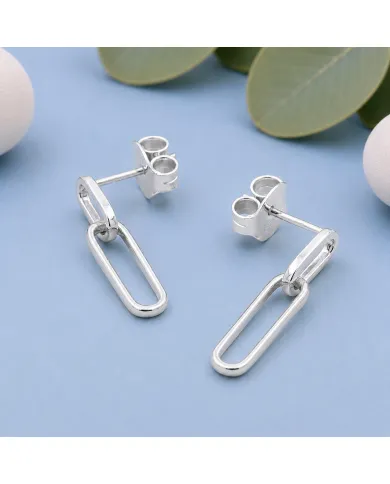 Paperclip Earrings in 925 Sterling Silver Modern Chain Jewelry