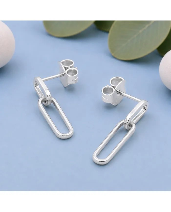 Paper Clip Earrings in 925 Sterling Silver Modern Chain Jewelry