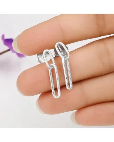 Paper Clip Earrings in 925 Sterling Silver Modern Chain Jewelry