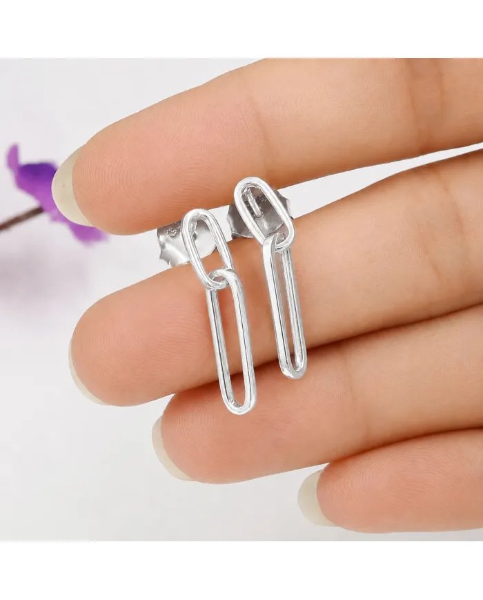 Paper Clip Earrings in 925 Sterling Silver Modern Chain Jewelry