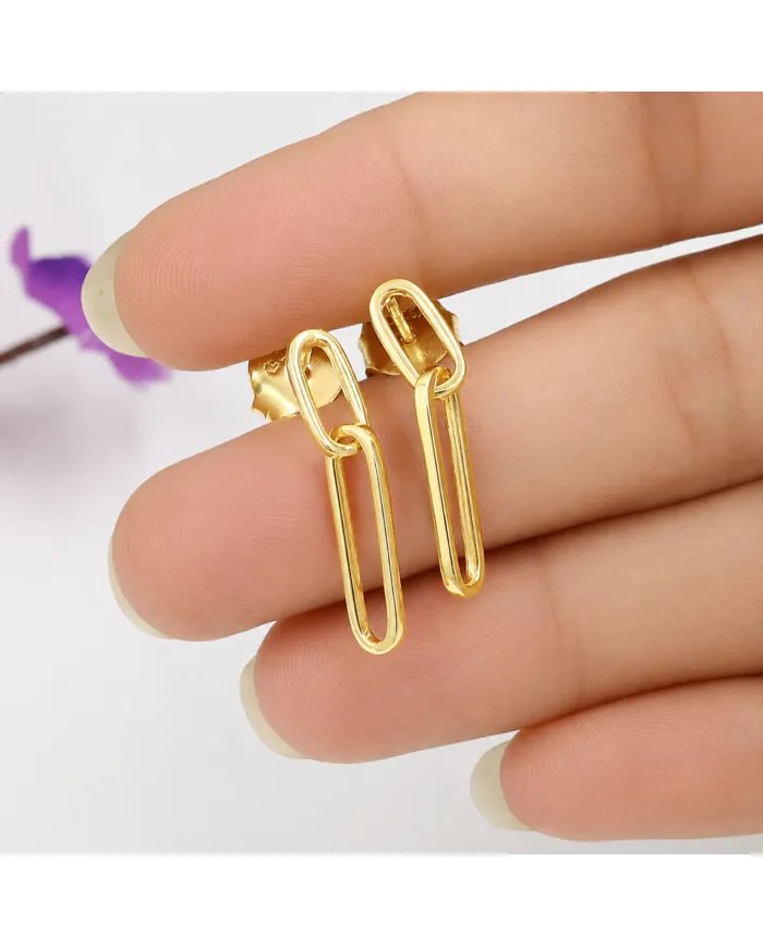 Gold Plated Paper Clip Earrings in 925 Sterling Silver Chain Jewelry