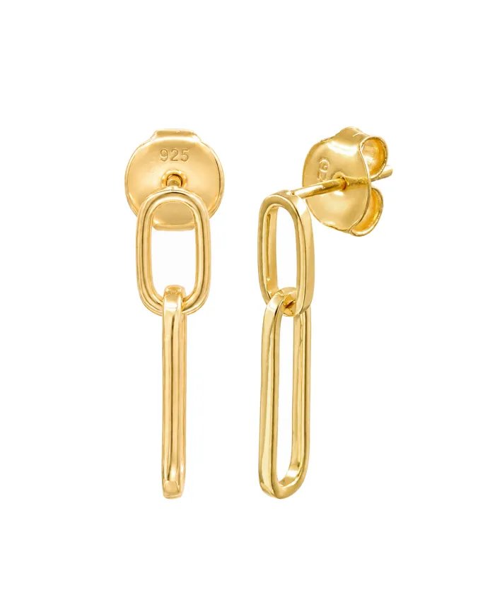 Gold Plated Paper Clip Earrings in 925 Sterling Silver Chain Jewelry