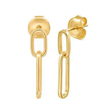 Gold Plated Paper Clip Earrings in 925 Sterling Silver Chain Jewelry