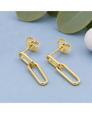 Gold Plated Paper Clip Earrings in 925 Sterling Silver Chain Jewelry