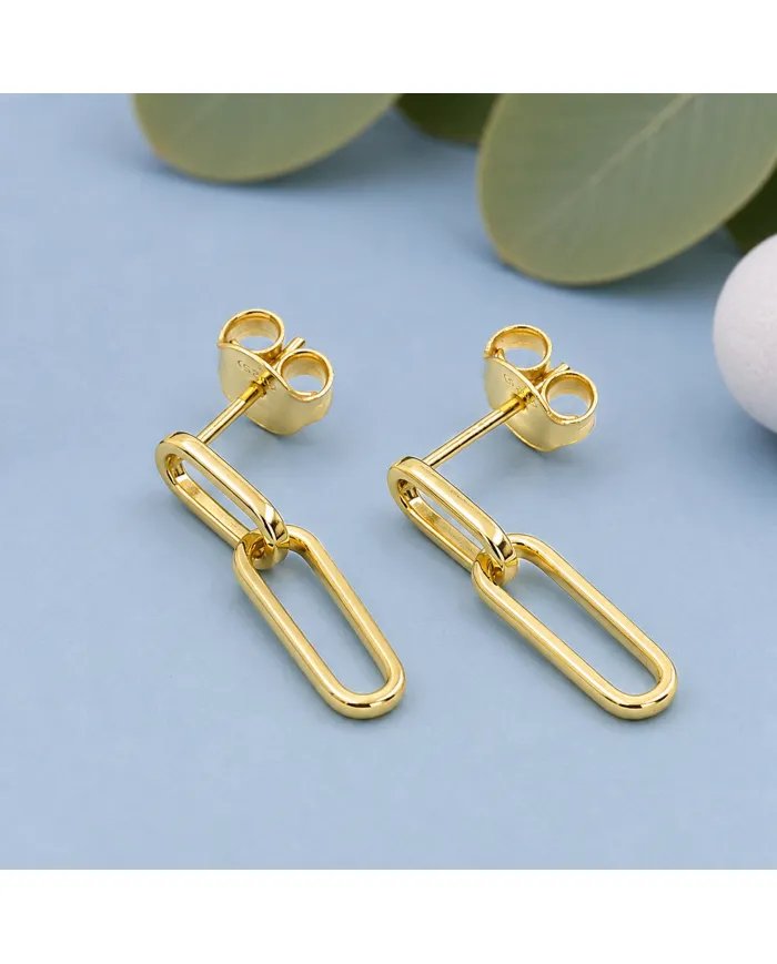 Gold Plated Paper Clip Earrings in 925 Sterling Silver Chain Jewelry